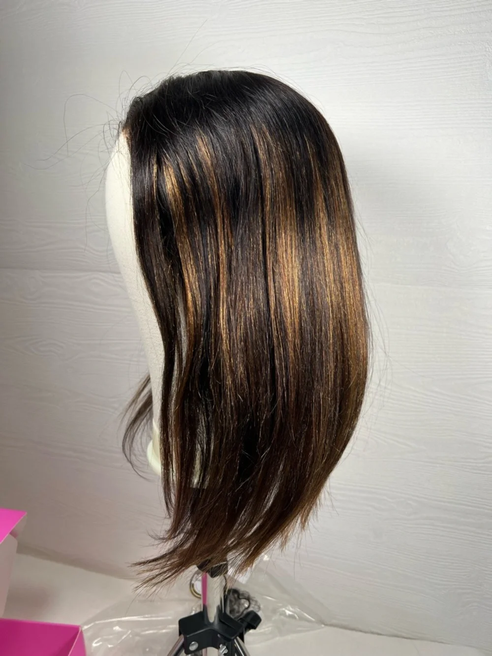 UNICE Brown Ombre Balayage Human Hair Yaki Straight Bob 14 Inch Wig